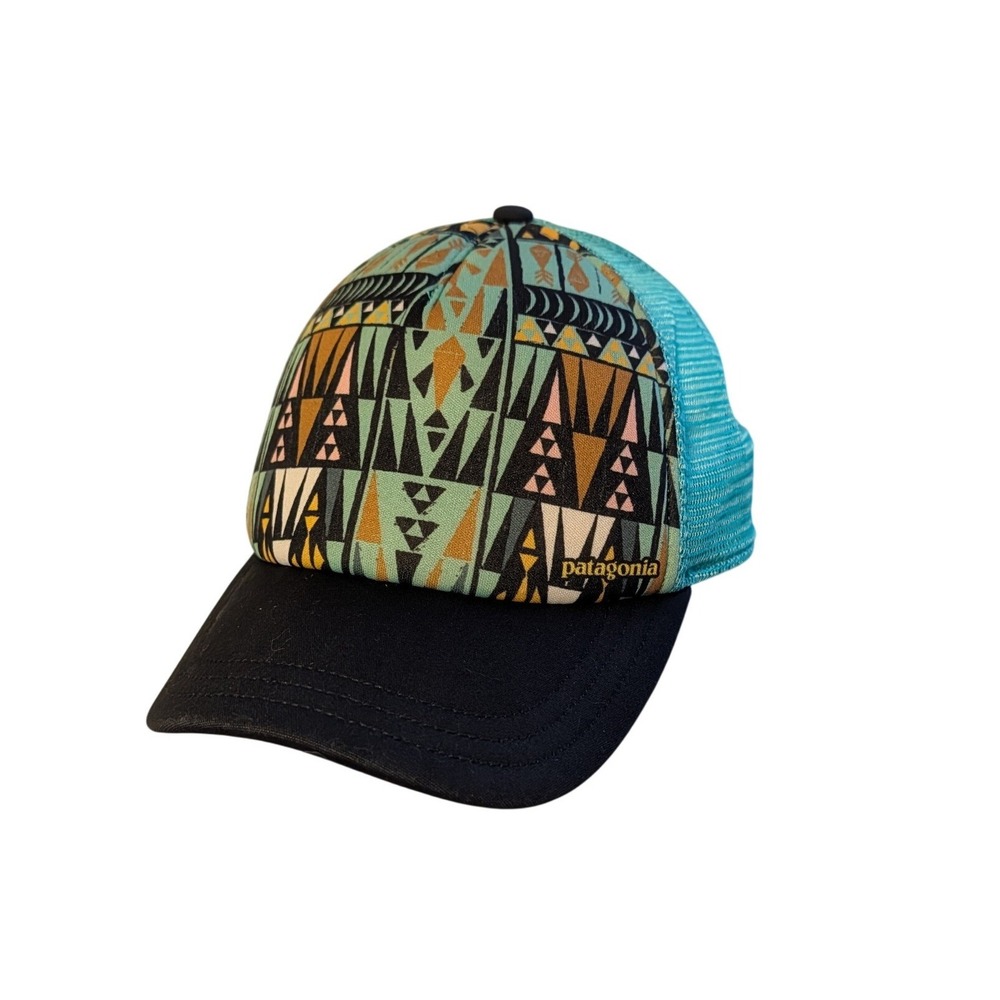 Patagonia Trucker Hat Geometric Tribal Print Mesh Snapback Teal Black Cap‎ ALL
